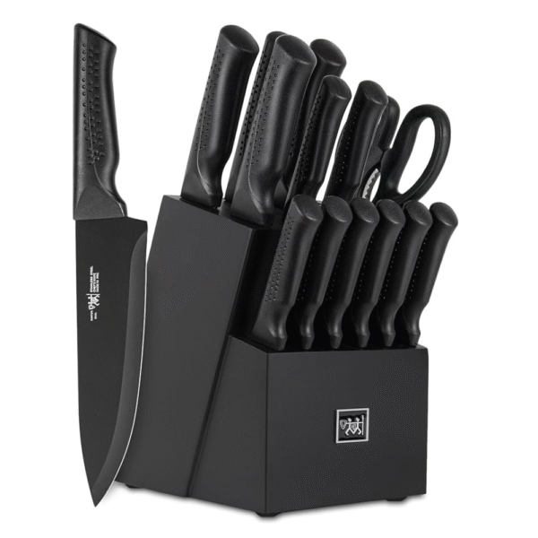 Knife Set, 15 Pcs Kitchen Knife Set with Block Self Sharpening